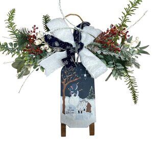 Handcrafted Winter Holiday Scene Wood Sled Decor with & Greenery